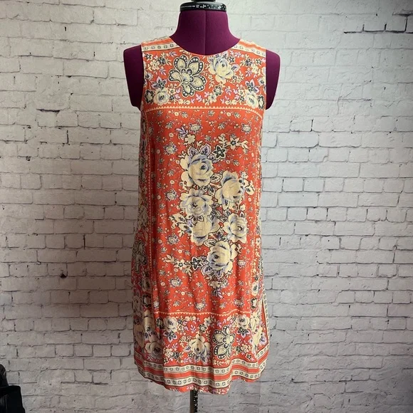 urban outfitters orange dress with flowers Urban Outfitters Kamaryn printed mini dress